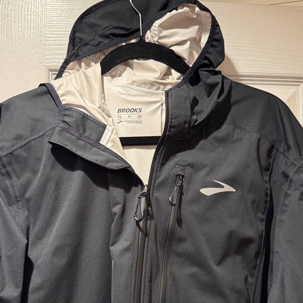 Brooks Black Hooded Rain Jacket with Light Lining